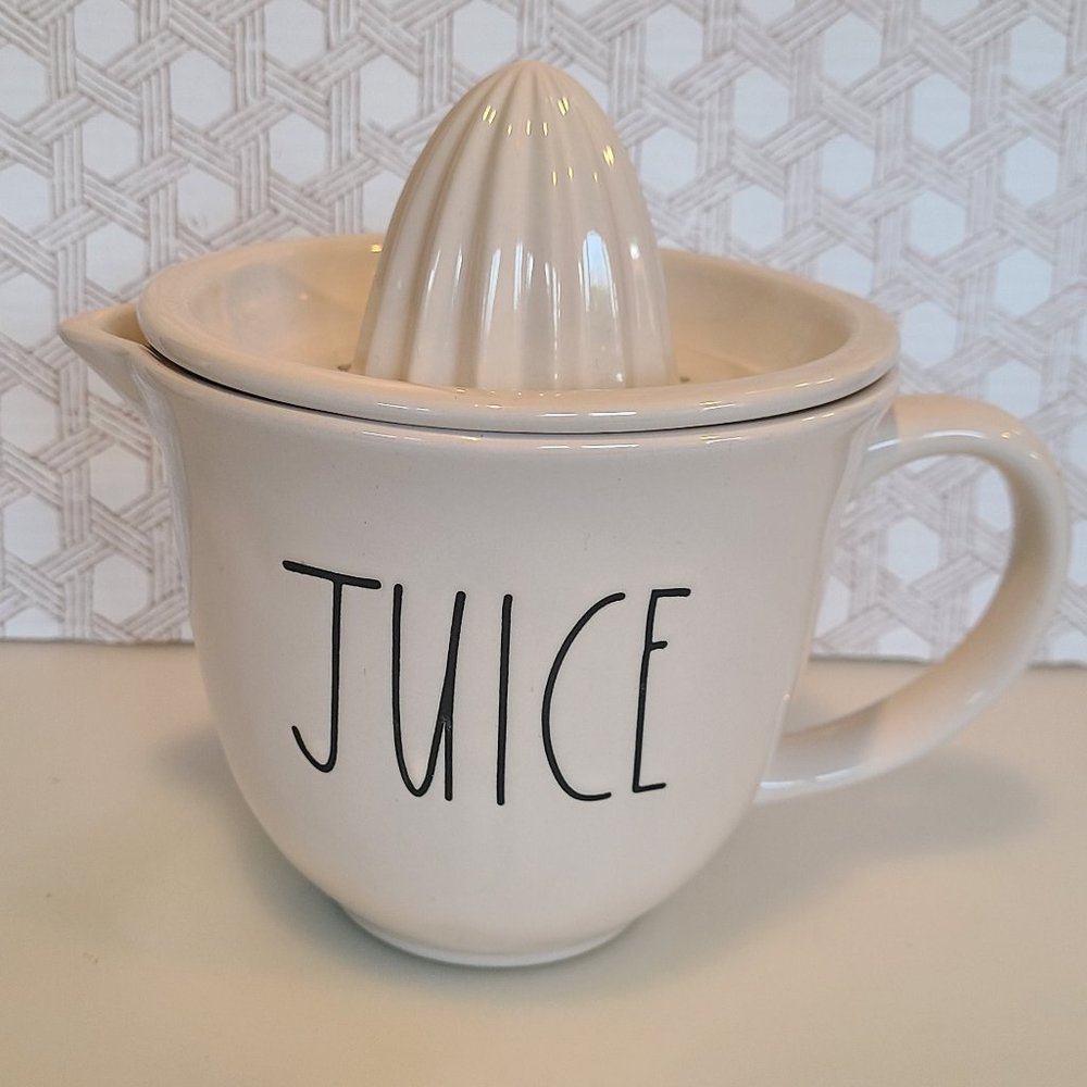Rae Dunn JUICE Citrus Juicer Pitcher w/Removable Lid - White Ceramic Magenta
